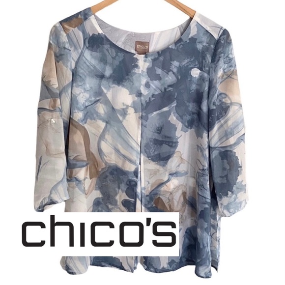 Chico’s Double Layer Chiffon Marble Fusion Top | M (Chico’s 1) - Picture 1 of 10